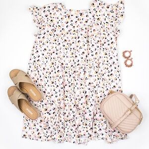 Entro Cream Leopard Tiered Mini Dress